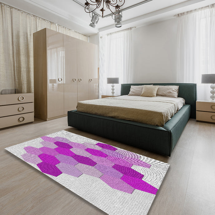 Machine Washable Transitional Periwinkle Pink Rug in a Bedroom, wshpat1492