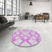 Round Machine Washable Transitional Orchid Purple Rug in a Office, wshpat1493
