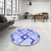 Round Patterned Blue Rug in a Office, pat1494blu