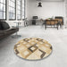 Round Patterned Khaki Gold Rug in a Office, pat1494brn