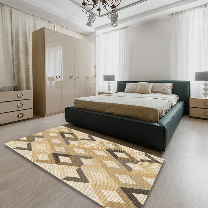 Patterned Khaki Gold Rug in a Bedroom, pat1494brn