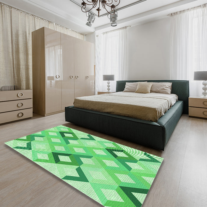Patterned Jade Green Rug in a Bedroom, pat1494grn