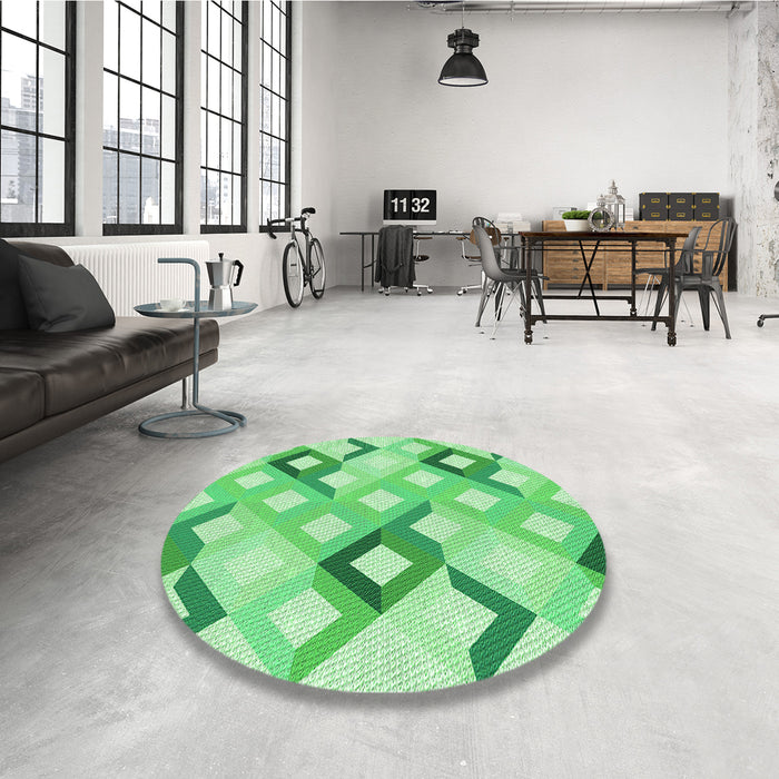 Round Patterned Jade Green Rug in a Office, pat1494grn