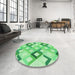 Round Patterned Jade Green Rug in a Office, pat1494grn