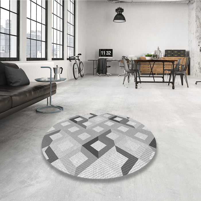 Round Patterned Gray Rug in a Office, pat1494gry