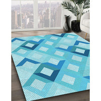 Patterned Deep Sky Blue Rug, pat1494lblu