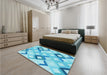 Patterned Deep Sky Blue Rug in a Bedroom, pat1494lblu