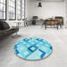 Round Patterned Deep Sky Blue Rug in a Office, pat1494lblu