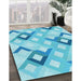 Patterned Deep Sky Blue Rug in Family Room, pat1494lblu