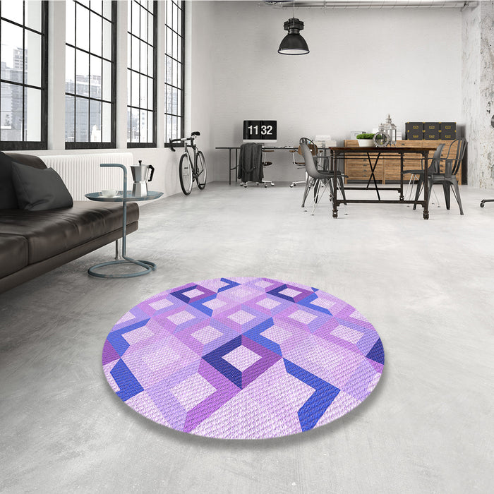 Round Patterned Blossom Pink Rug in a Office, pat1494pur