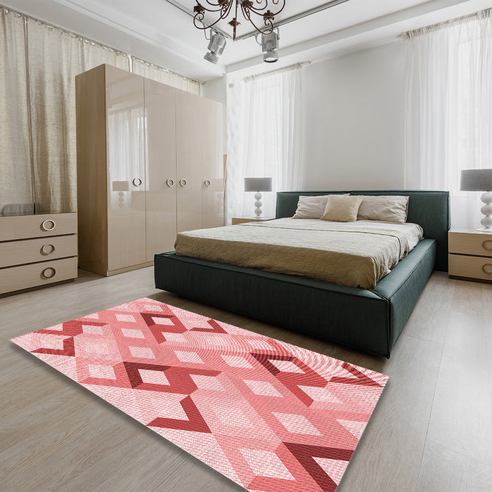 Patterned Red Rug in a Bedroom, pat1494rd