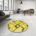 Round Patterned Bold Yellow Rug in a Office, pat1494yw