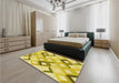 Round Machine Washable Transitional Bold Yellow Rug in a Office, wshpat1494yw