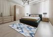 Machine Washable Transitional Slate Blue Grey Blue Rug in a Bedroom, wshpat1494