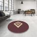 Round Patterned Orange Salmon Pink Rug in a Office, pat1495brn