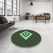 Round Patterned Dark Forest Green Rug in a Office, pat1495grn