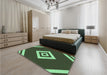 Patterned Dark Forest Green Rug in a Bedroom, pat1495grn