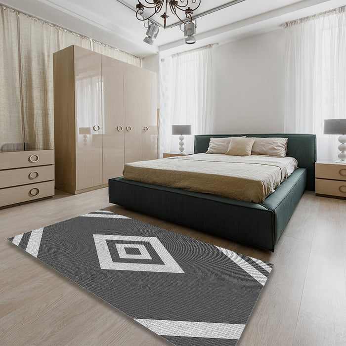 Round Machine Washable Transitional Gunmetal Gray Rug in a Office, wshpat1495gry