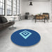 Round Patterned Blueberry Blue Rug in a Office, pat1495lblu