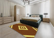 Patterned Caramel Brown Rug in a Bedroom, pat1495yw