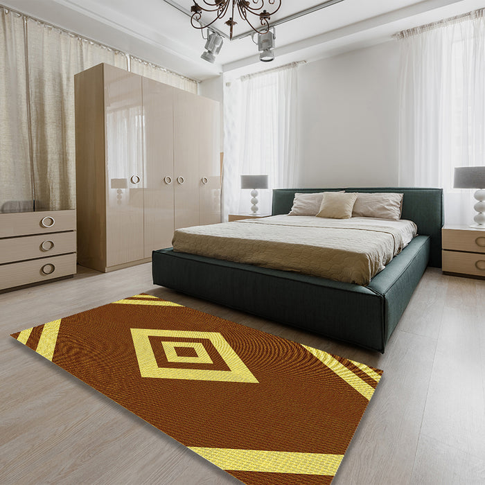 Patterned Caramel Brown Rug in a Bedroom, pat1495yw