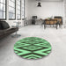 Round Patterned Medium Forest Green Rug in a Office, pat1496grn