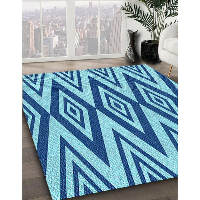 Patterned Blue Rug in Family Room, pat1496lblu