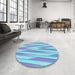 Round Patterned Blue Rug in a Office, pat1497lblu