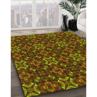 Patterned Dark Yellow Green Rug, pat1498yw