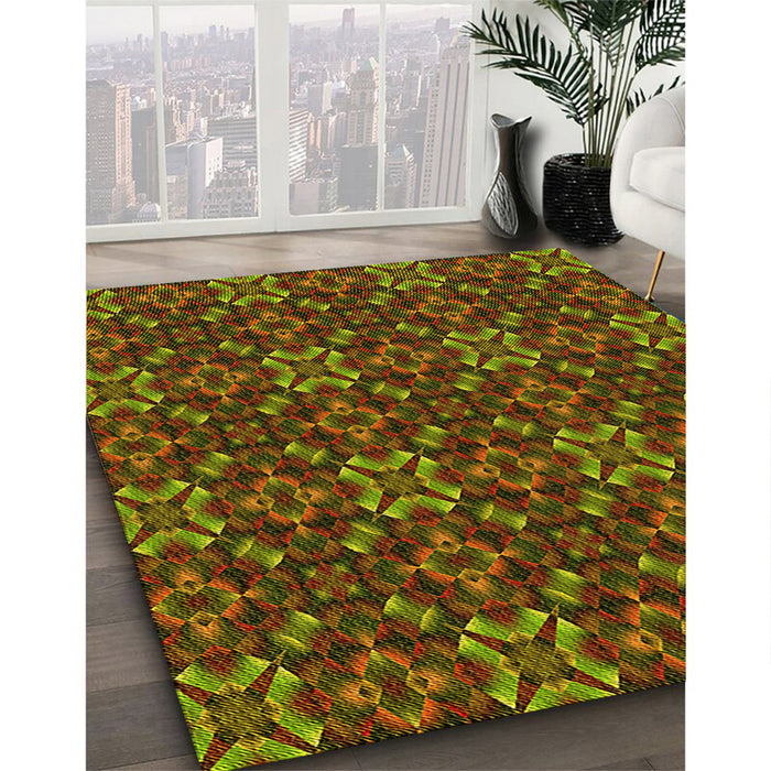 Machine Washable Transitional Dark Yellow Green Rug in a Family Room, wshpat1498yw