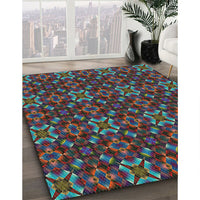 Patterned Grayish Turquoise Green Modern Rug, pat1498