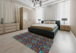 Patterned Grayish Turquoise Green Modern Rug in a Bedroom, pat1498