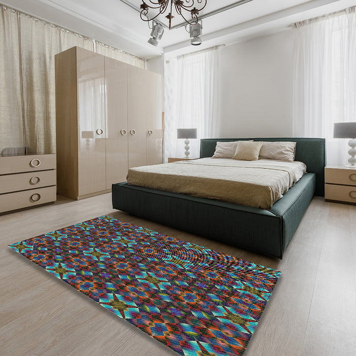 Machine Washable Transitional Grayish Turquoise Green Rug in a Bedroom, wshpat1498