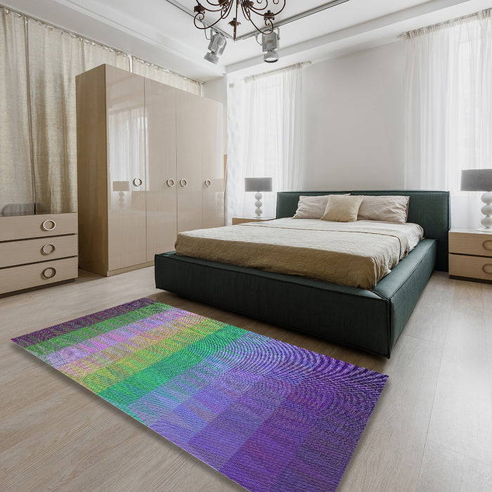 Patterned Purple Modern Rug in a Bedroom, pat149