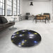 Round Patterned Black Novelty Rug in a Office, pat14