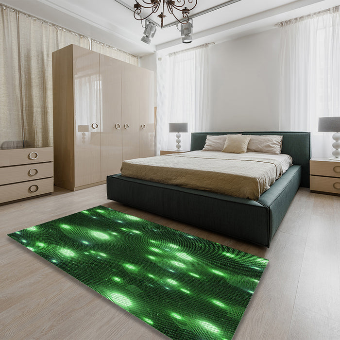Patterned Dark Forest Green Rug in a Bedroom, pat15grn