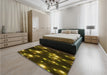 Patterned Dark Yellow Green Rug in a Bedroom, pat15yw