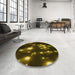 Round Patterned Dark Yellow Green Rug in a Office, pat15yw