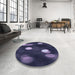 Round Patterned Night Blue Rug in a Office, pat150blu