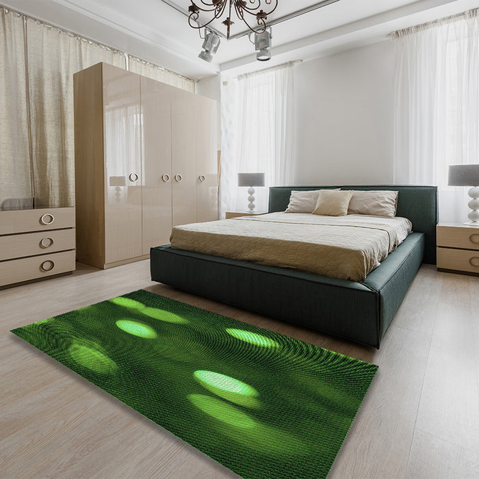 Patterned Dark Forest Green Rug in a Bedroom, pat150grn