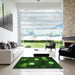 Square Patterned Dark Forest Green Rug in a Living Room, pat150grn