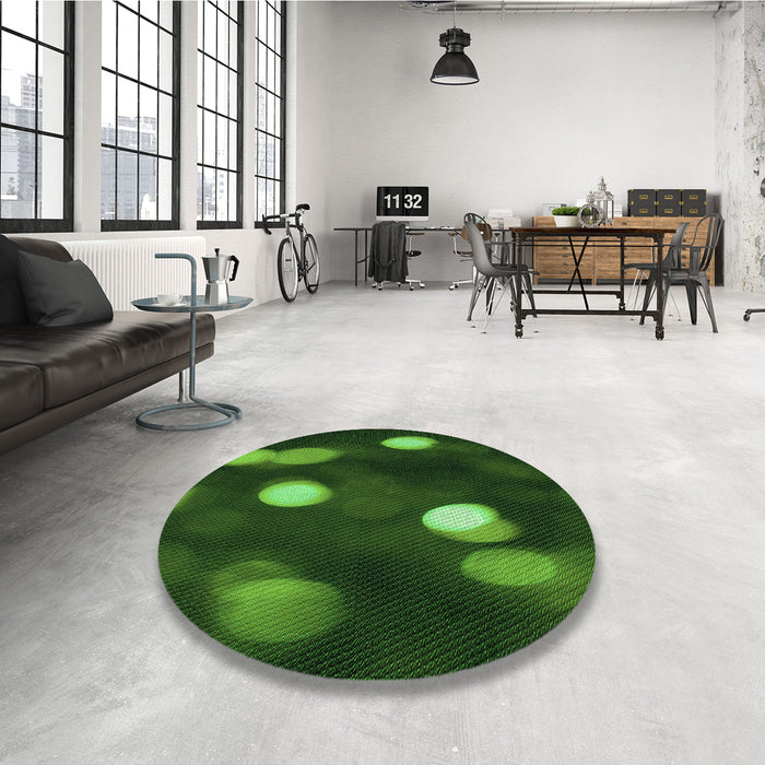 Round Patterned Dark Forest Green Rug in a Office, pat150grn