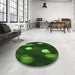 Round Patterned Dark Forest Green Rug in a Office, pat150grn