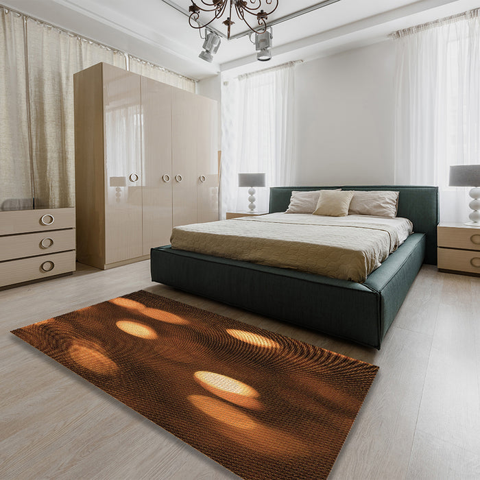 Patterned Mahogany Brown Rug in a Bedroom, pat150org