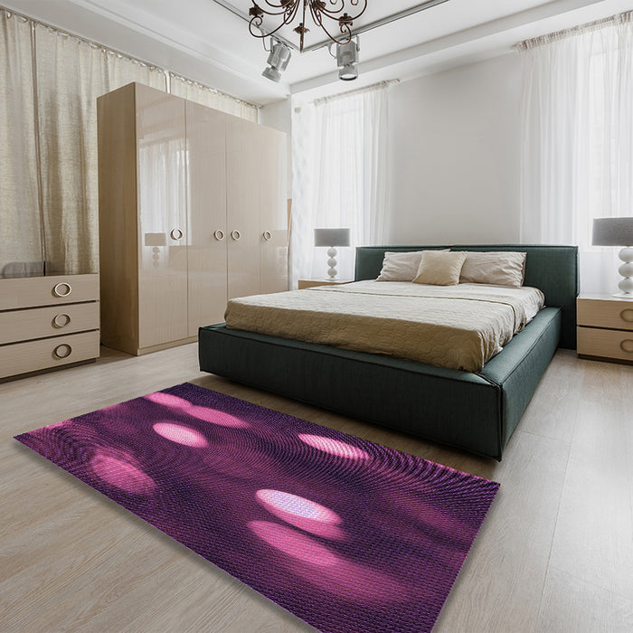 Patterned Purple Lily Purple Rug in a Bedroom, pat150pur