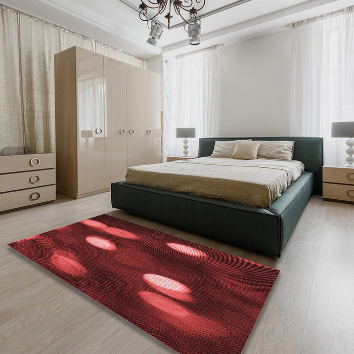 Patterned Dark Red Rug in a Bedroom, pat150rd