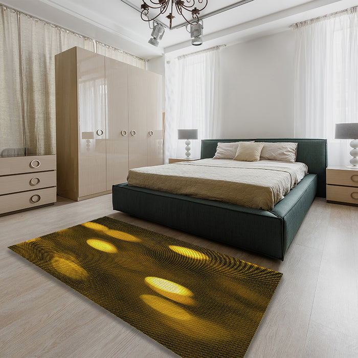 Patterned Black Brown Rug in a Bedroom, pat150yw