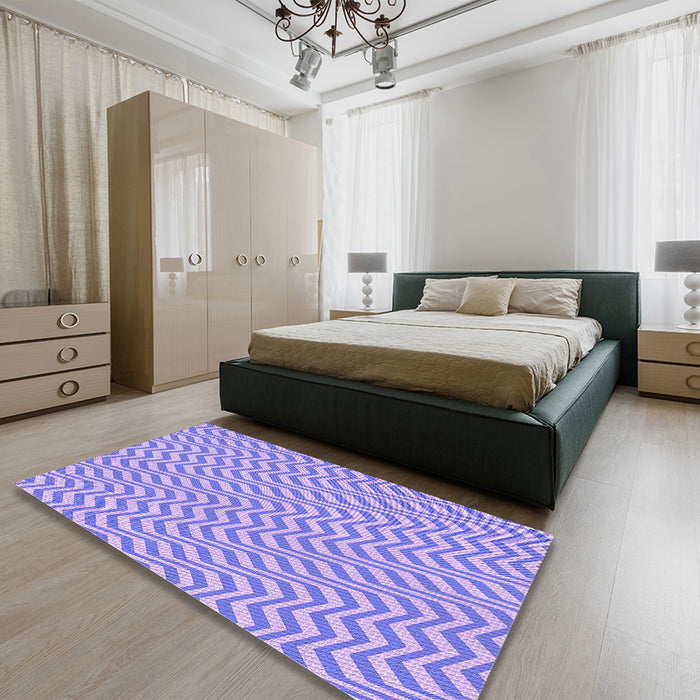 Patterned Light Slate Blue Rug in a Bedroom, pat1500pur