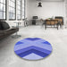 Round Patterned Denim Blue Rug in a Office, pat1501blu