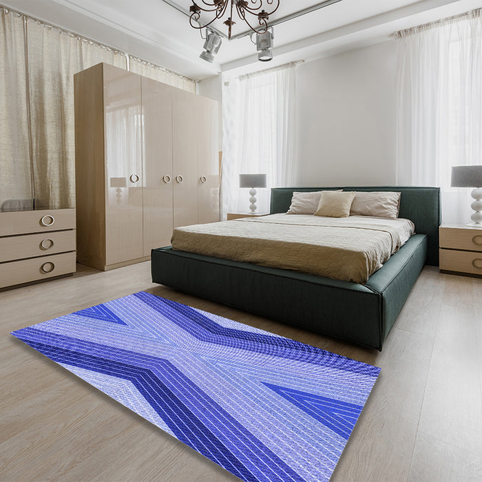 Patterned Denim Blue Rug in a Bedroom, pat1501blu